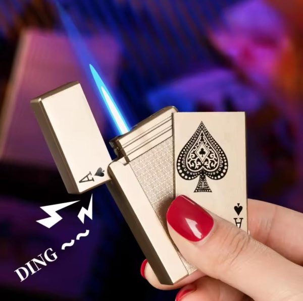 Jet Torch Playing Card Lighter, Green Flame Ace Card Lighter Windproof Refillable Lighter Playing Cards Cool Design (metal Body)