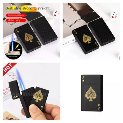 Jet Torch Playing Card Lighter, Green Flame Ace Card Lighter Windproof Refillable Lighter Playing Cards Cool Design (metal Body)