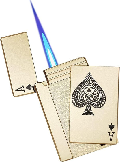 Jet Torch Playing Card Lighter, Green Flame Ace Card Lighter Windproof Refillable Lighter Playing Cards Cool Design (metal Body)