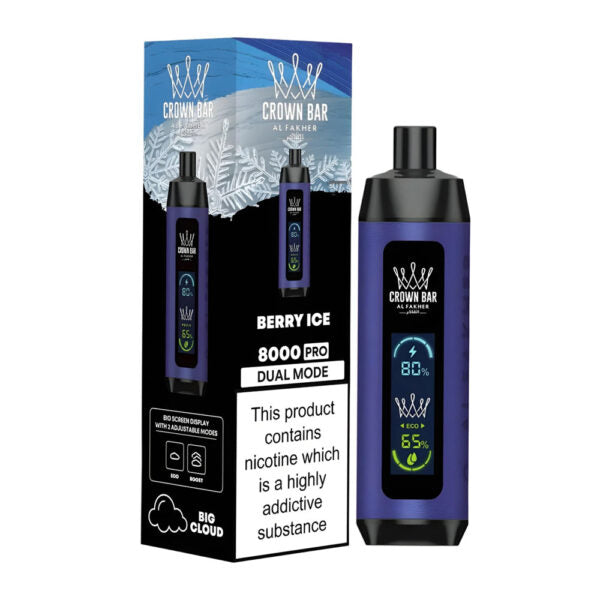 Al Fakher Crown Bar Disposable Vape – 8000 Puffs, 5mg Nicotine, 18 Ml E-juice, Rechargeable With Mesh Coils | With Display Pod